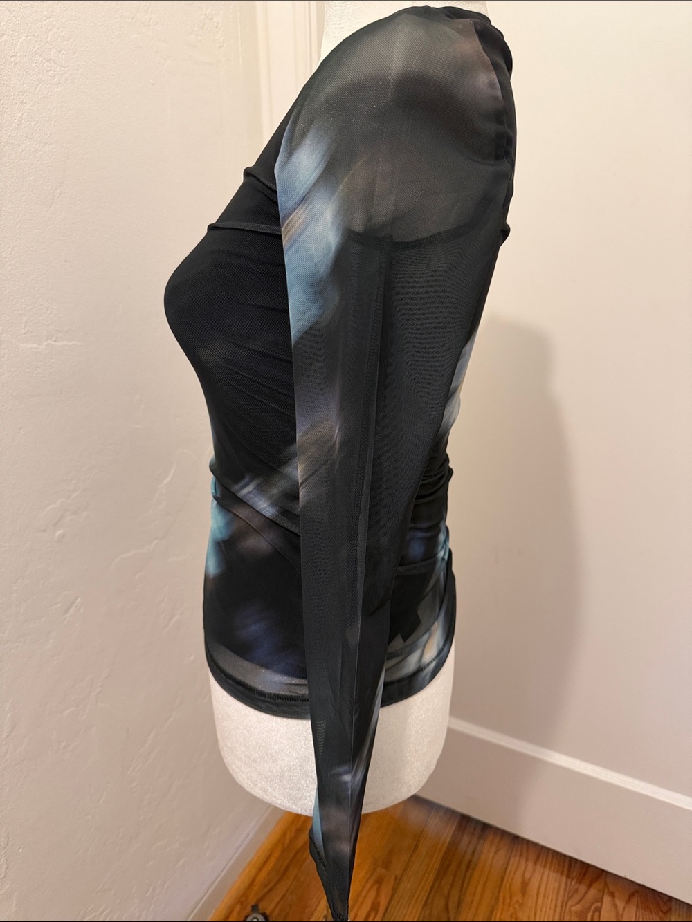 Rag & Bone Black Long Sleeve Top with Blue and Gold Accents Mesh - Picture 2 of 5